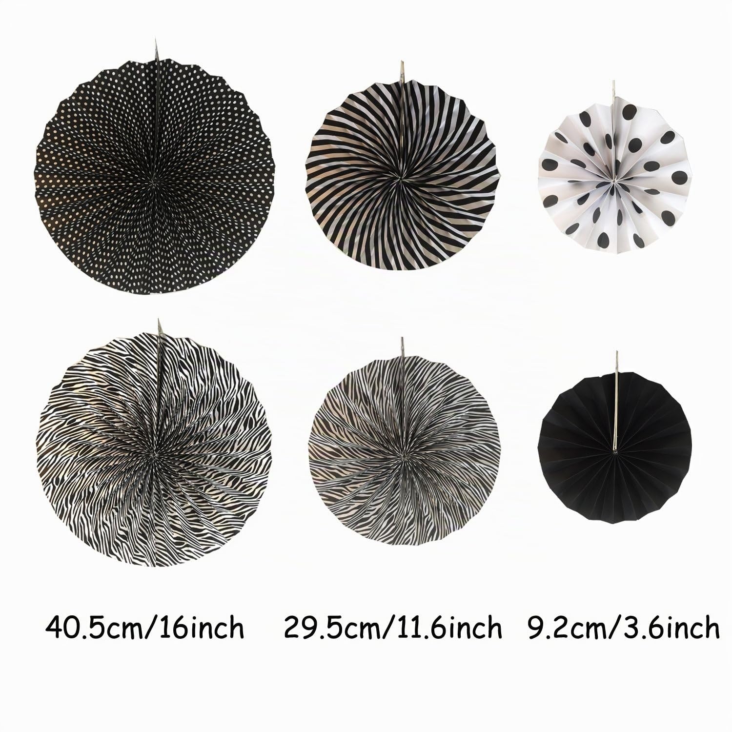 ZERODECO Nero Decorazione per Feste, Ventilatori di Carta, Pompons e Palle a Nido d'Ape per Decorazione della Festa di Capodanno, Laurea, Compleanno