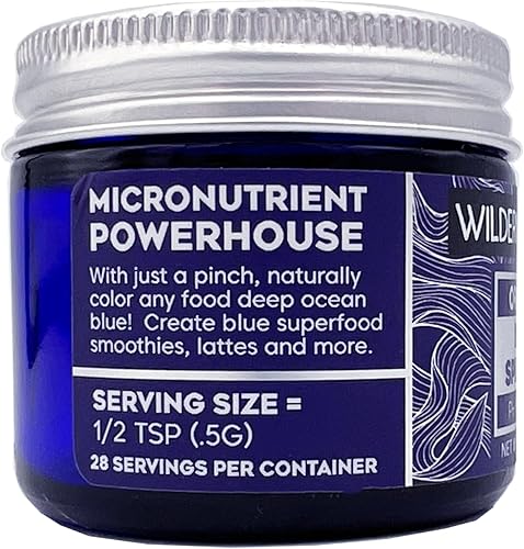 Miniatura 2 de Wilderness Poets, Espirulina azul orgánica  100% ficocianina (0.5 oz. tarro de vidrio azul)  azul naturalmente brillante  sin maltodextrina,