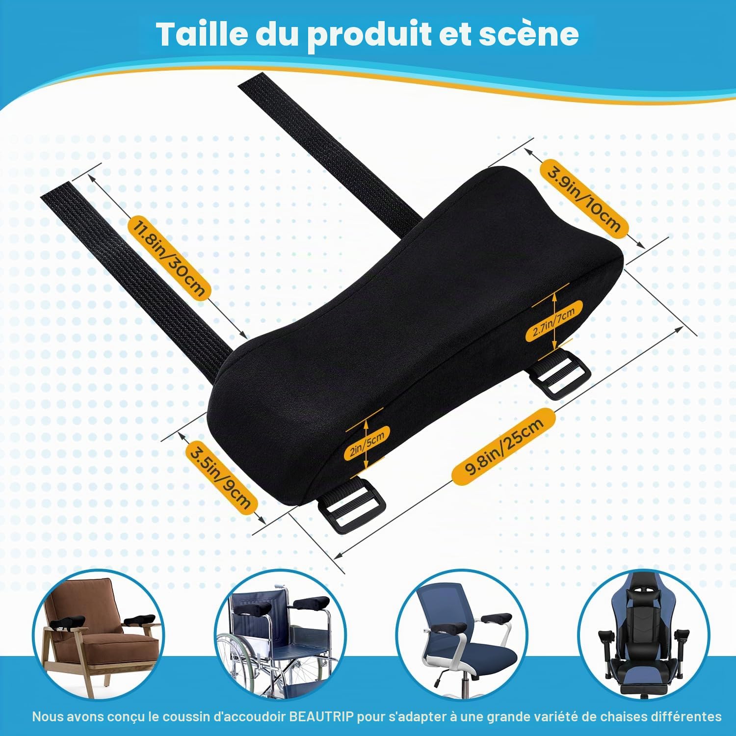 BEAUTRIP Coussins de repose-bras ergonomiques - Housse de repose-bras pour chaise de bureau - Coussin de soutien pour le coude pour ordinateur, jeux et chaises de bureau (lot de 2)
