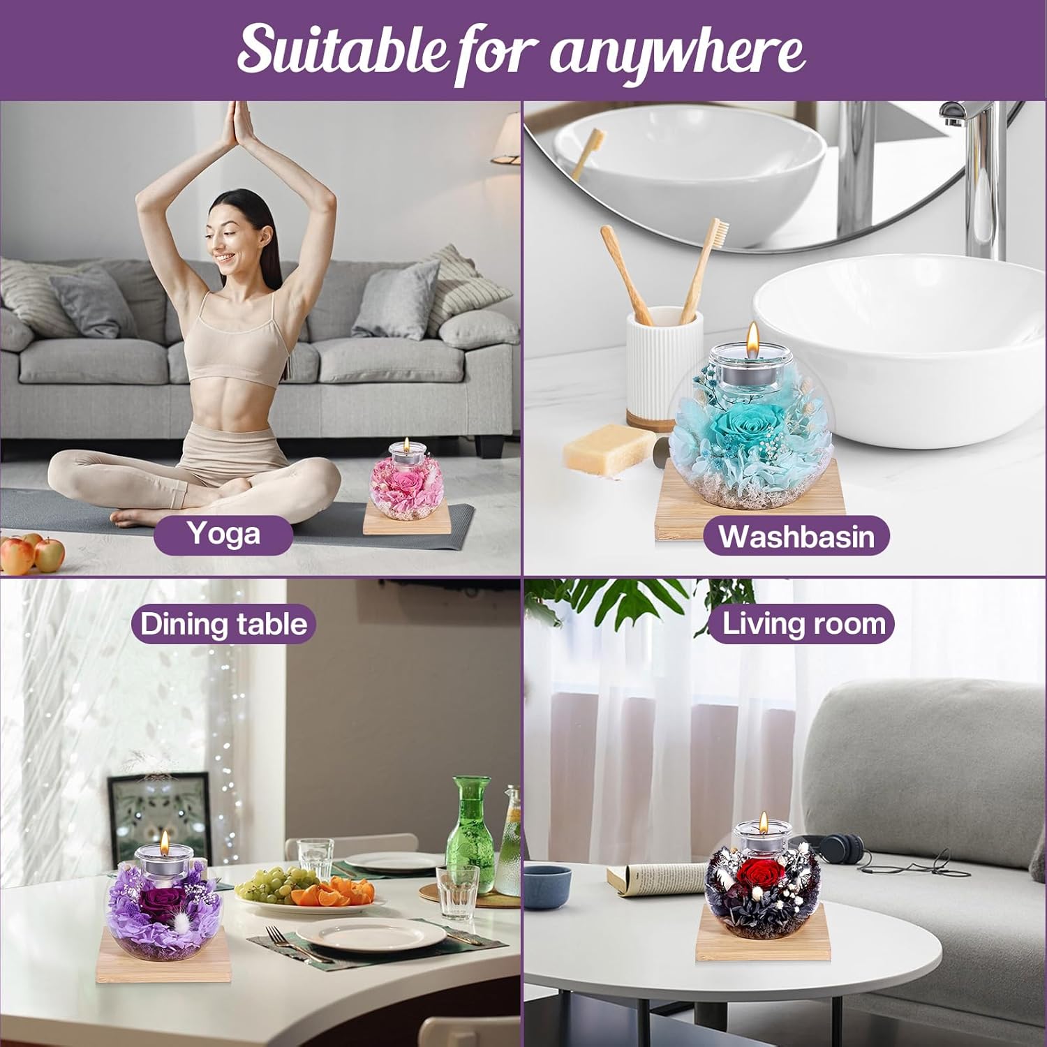 Valentines Birthday Gifts for Women Preserved Roses in Glass Dome with Scented - Romantic Preserved Flower for Women, Girlfriend, Wife, Mom, Grandma, Sister, Her-Purple - Image 5