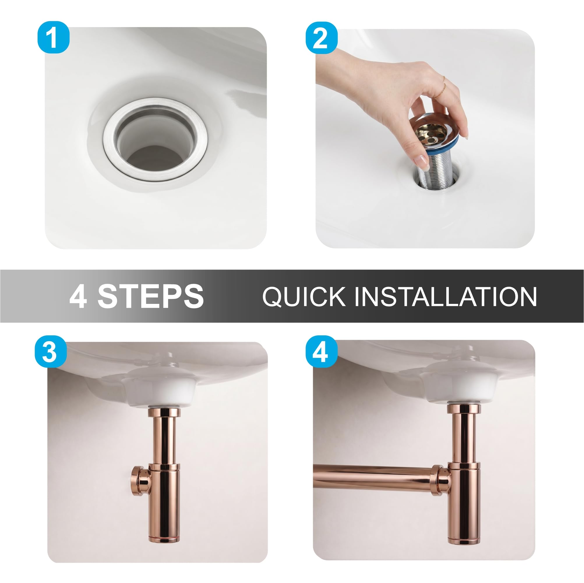 Fossa 304 Stainless Steel Bottle Trap – 12-Inches Long Pipe for Wash Basin, Bathroom & Kitchen Sink | Rust-Free Modern Bottle Trap Fitting Rose Gold (Chrome Finish) 3