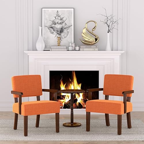 Miniatura 50 de Juego de 2 sillas decorativas con mesa, sillas de sala de estar con asiento suave y reposabrazos para sala de estar, dormitorio, sala de lectura,