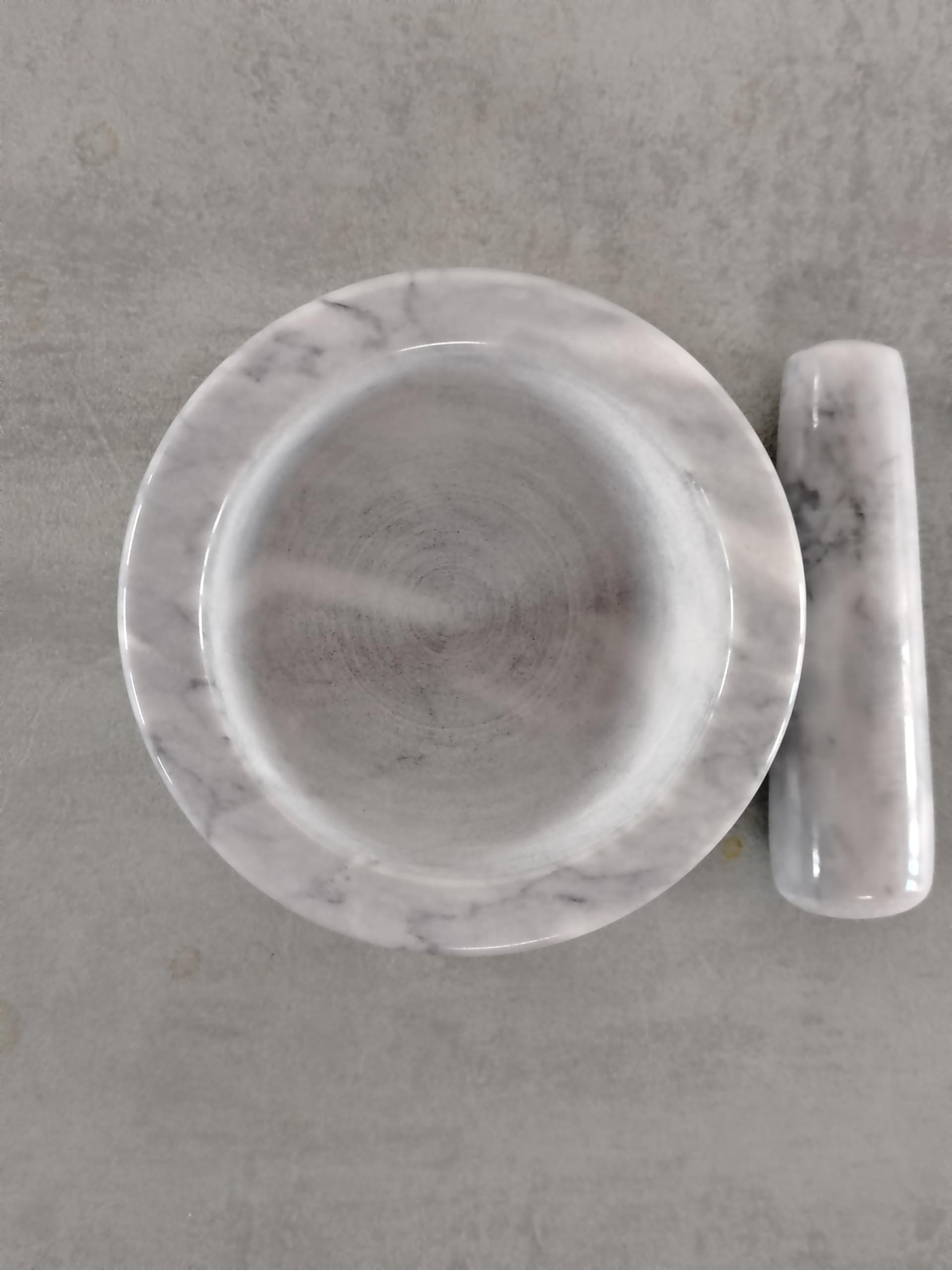 Mortaio in Marmo con Pestello 13 cm Utensile Cucina, Bianco/Grigio