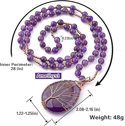 Miniatura 6 de Jovivi Collar de cristales curativos de cuarzo amatista natural, con dije de piedra preciosa de chakra envuelto en lágrima envuelta en alambre de 28