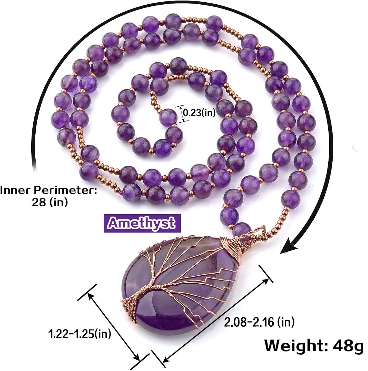 Miniatura 6 de Jovivi Collar de cristal curativo de cuarzo amatista natural, envuelto en alambre, árbol de la vida, colgante de piedras preciosas de chakra de 28