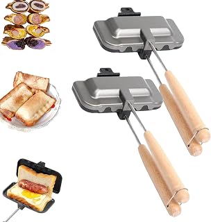 Hot Dog Pocket Maker, Double-Sided Flip Pocket Pan, Double-Sided Removable Sandwich Baking Pan, Nonstick Sealed Sandwich, for Breakfast Pancakes, Toast, Omelets (Sliver*2)