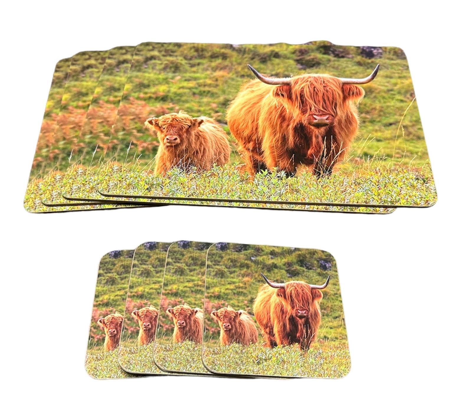 Tamersgifts Highland Cow And Calf Placemat And Coaster Set Sets Of 4 Placemats With 4 Matching Coasters (Highland Cow And Calf Placemat And Coaster Set)