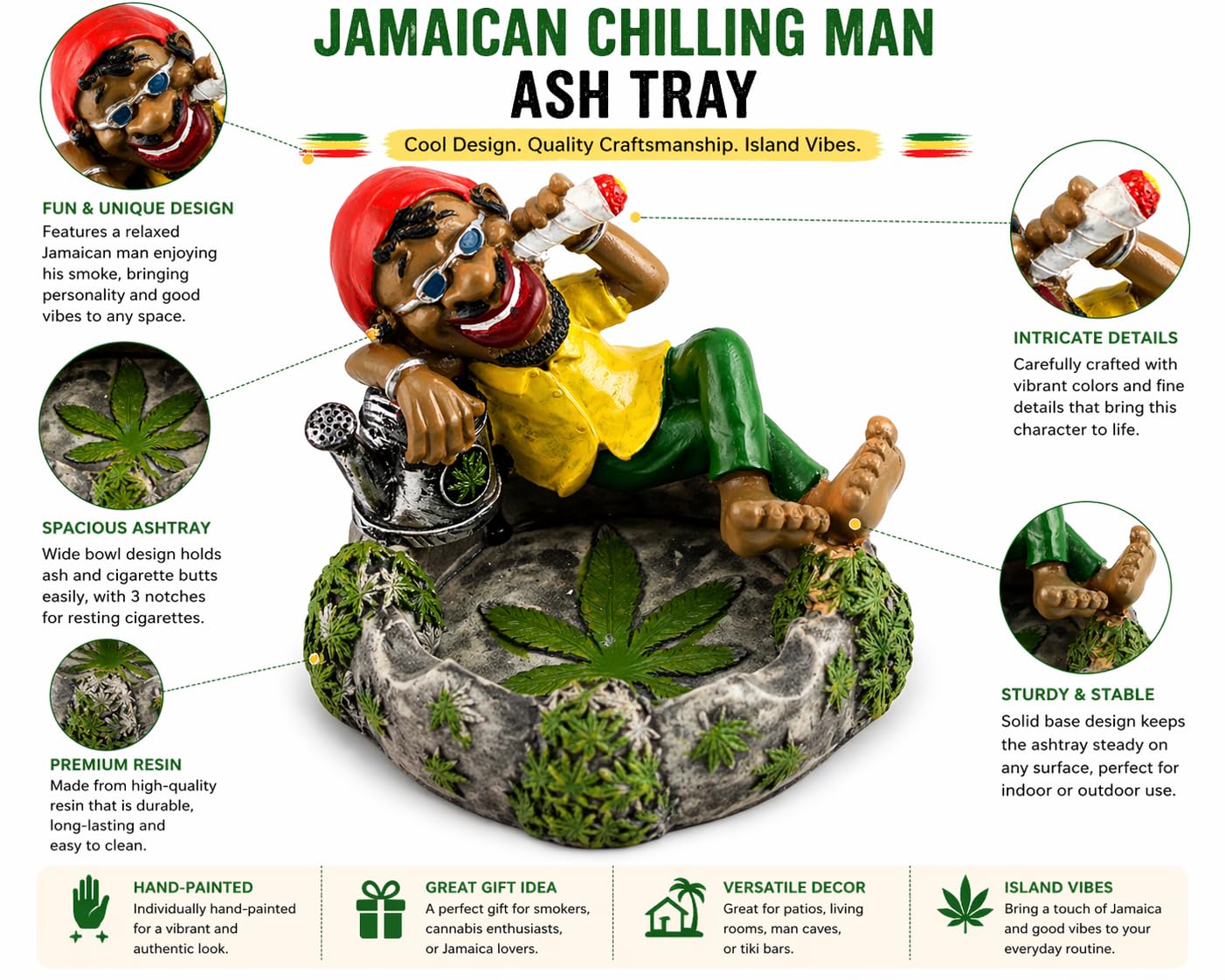 Amazon.com: Fess Products Jamaican Chilling Man with Glasses Holding  Cigarette Ashtray : Home & Kitchen