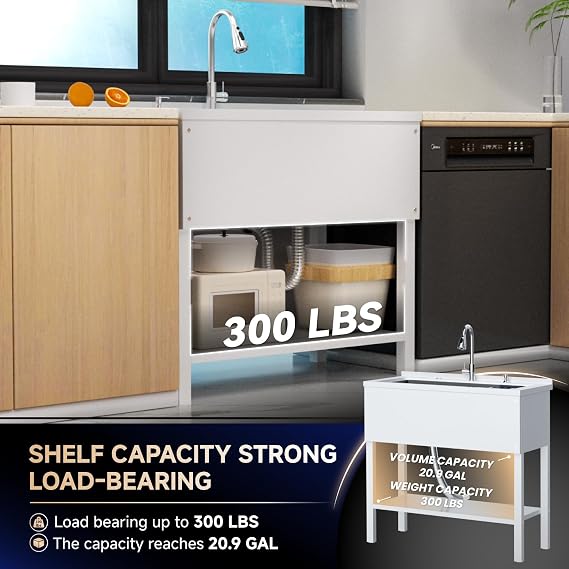 36 Stainless Steel Utility Sink,Laundry Freestanding Sink with Cold and Hot Water Faucet,Commercial Single Bowl,Laundry Room Utility Sink for Kitchens, Garage, Bathrooms