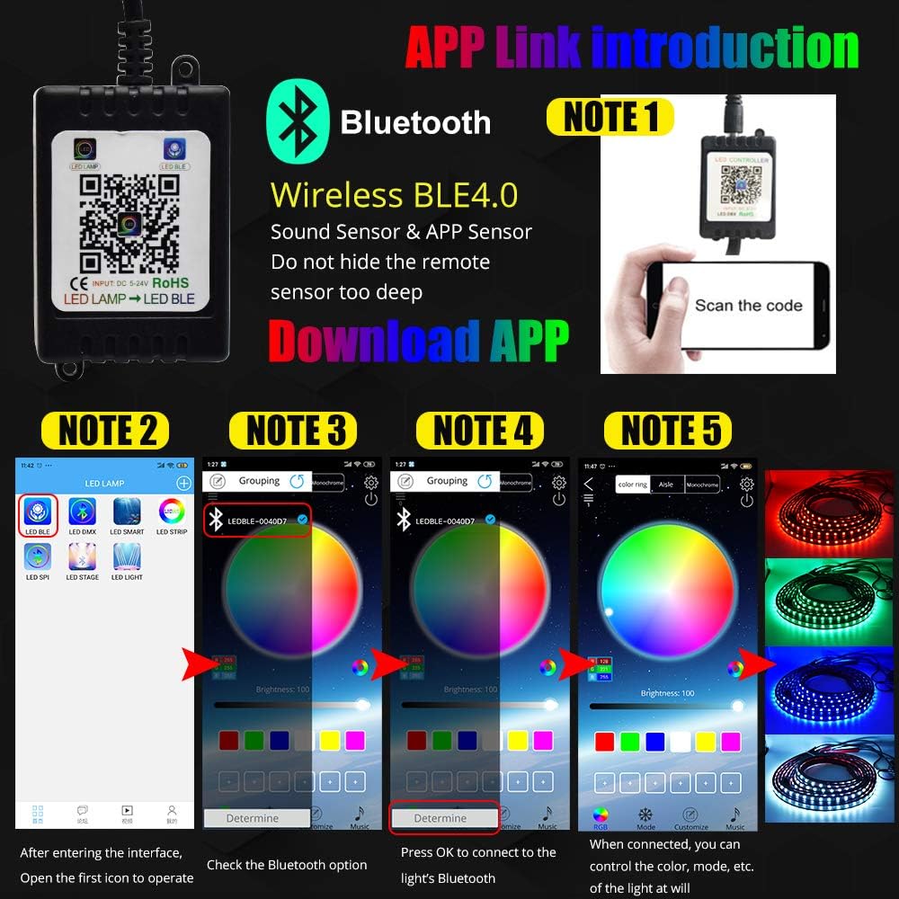 Car Underglow LED Light Kits,Bluetooth 4.0 RGB Color LED Strip Lights with App Control,Sync to Music 4 PCS(2x59 + 2x75 inch) Waterproof for All Cars.