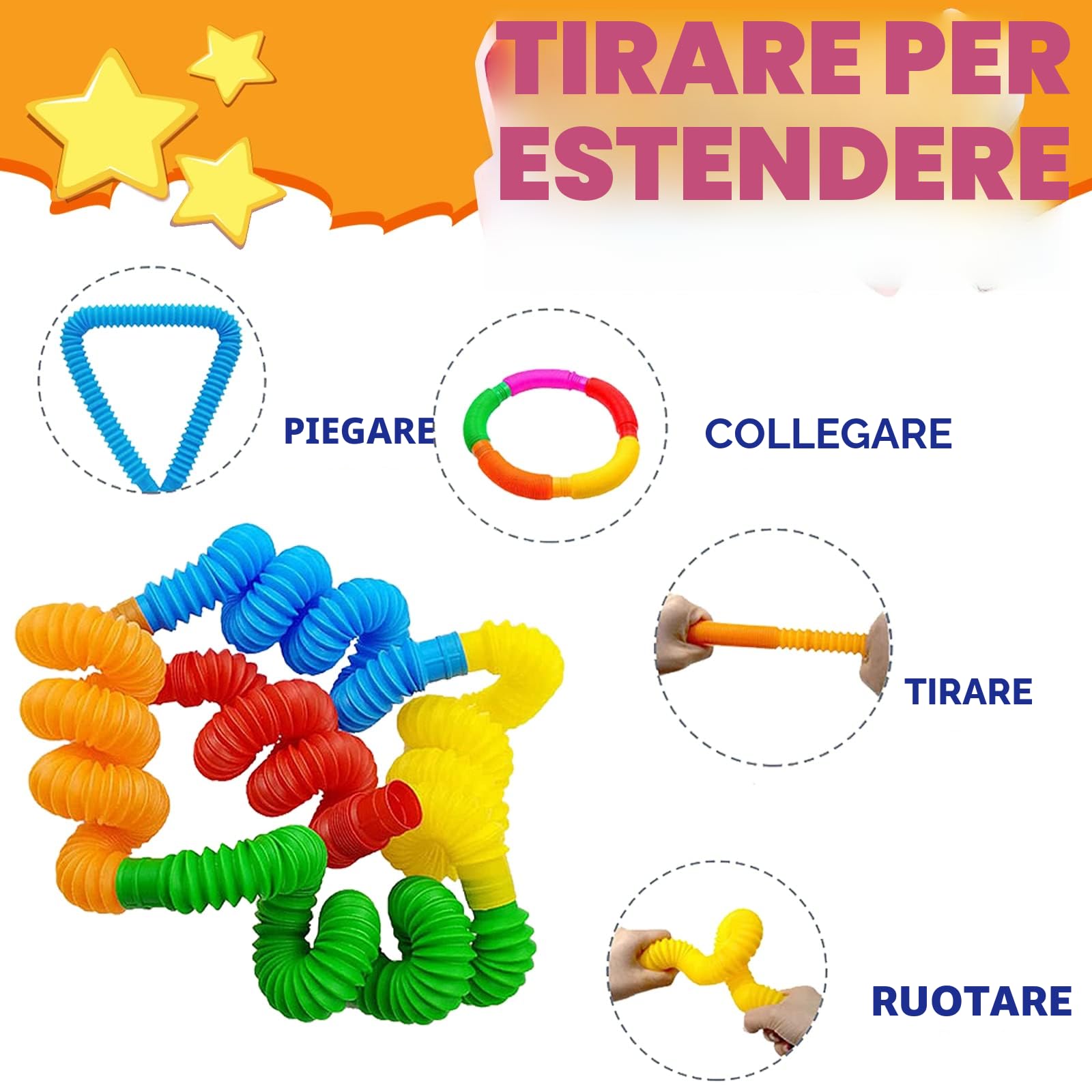Mini Pop Tubes, Giocattoli Sensoriali Colorati con Tubo Estensibile, 8 pezzi Adatto a bambini, ragazzi e adulti per alleviare lo stress e l'ansia