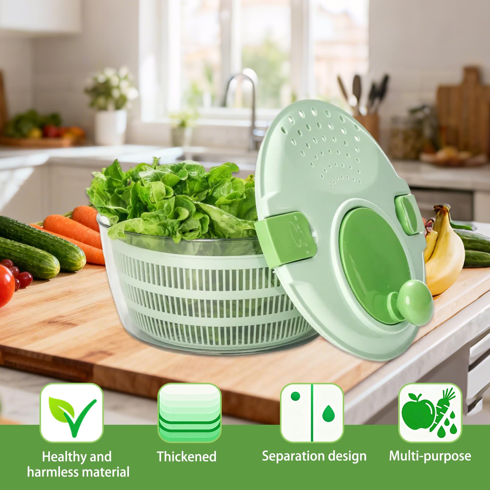 Salatschleuder mit Deckel, Kunststoff, BPA-frei, Salad Spinner, Salatschleudern, für Obst- und Gemüsereinigung, 4 Liter, ø 24,5 cm