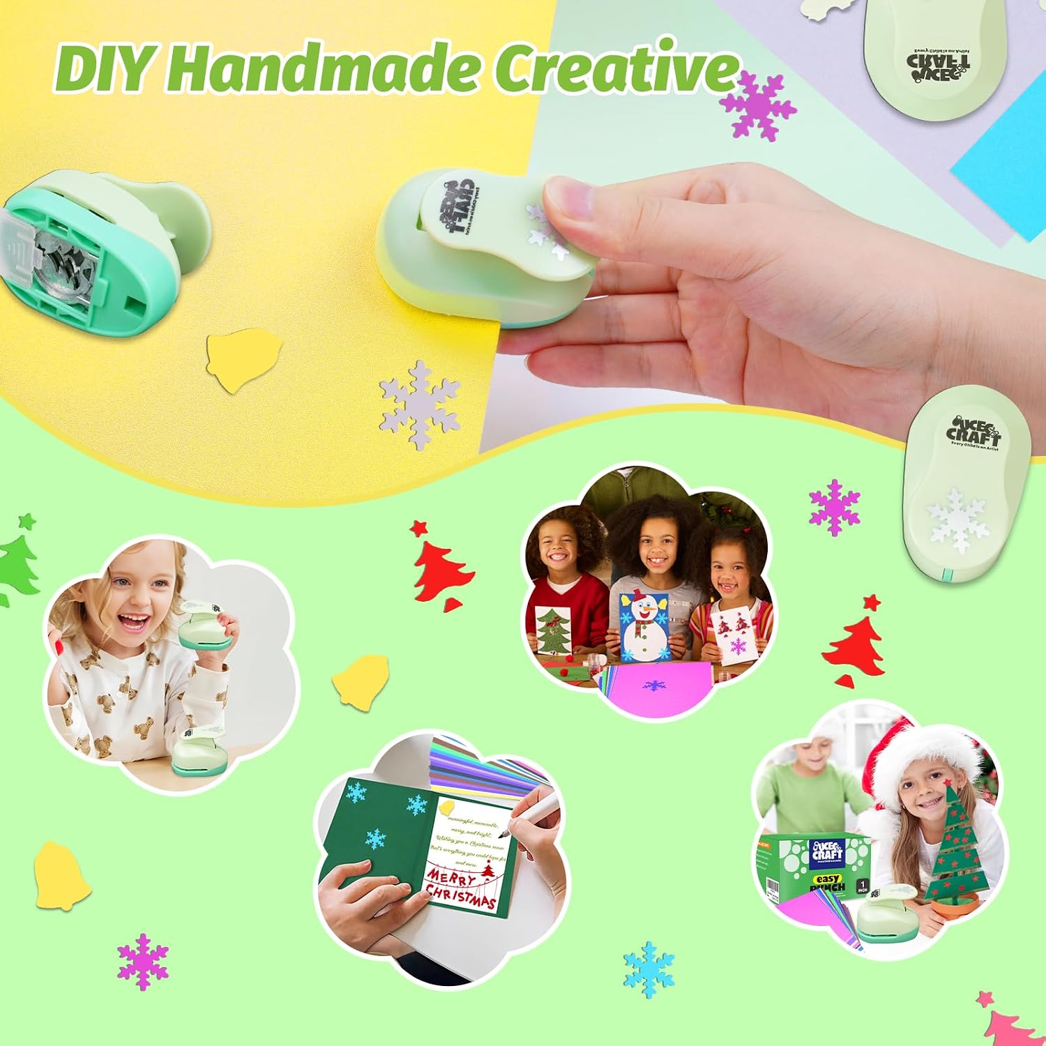 Hole Punch 1 Inch Craft Christmas Snowflakes Bells Shapes with 30PCS Paper image 2