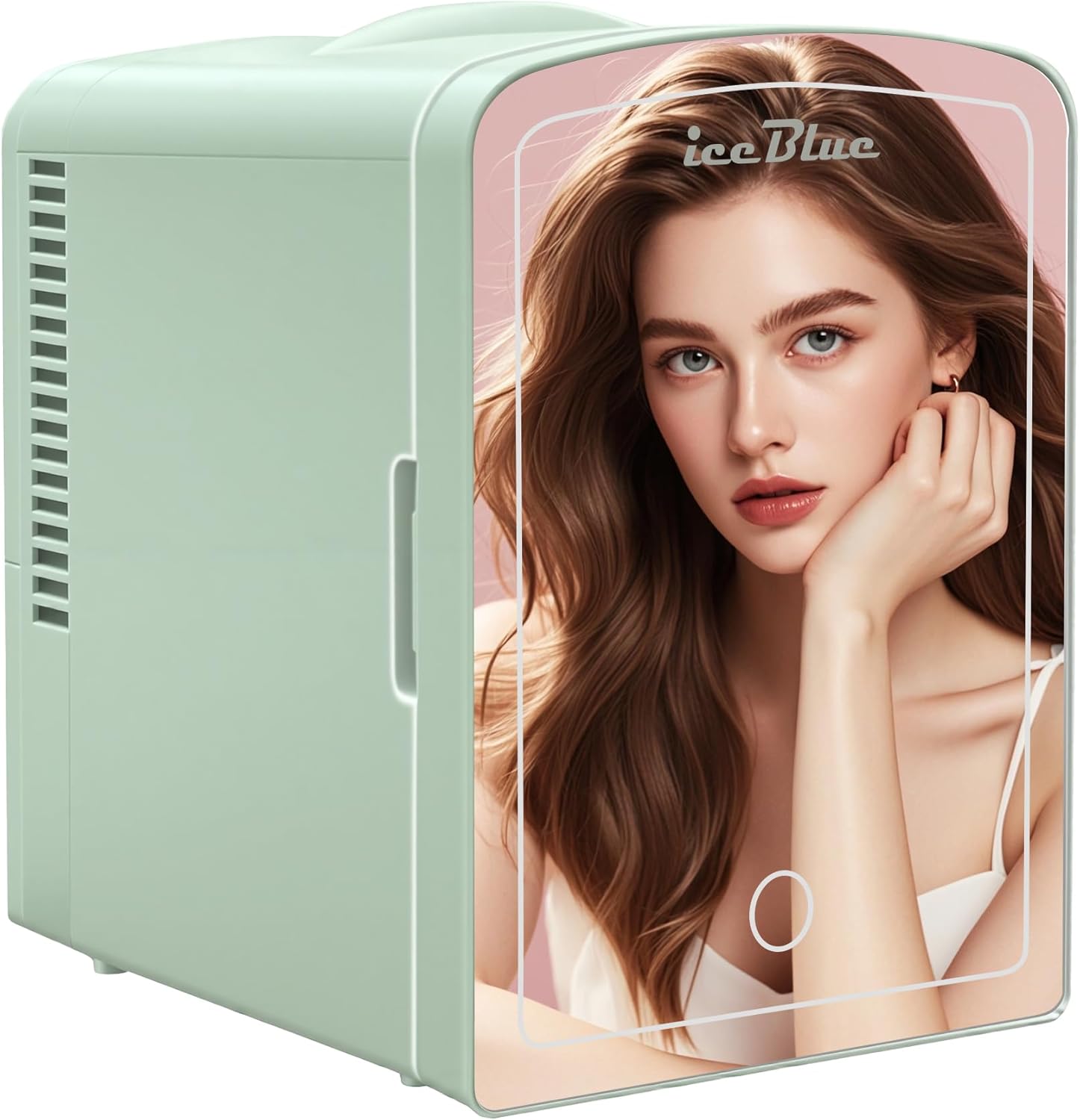 Iceblue Mini Fridge, Skincare Fridge with Dimmable LED Light Mirror, 6Liter /9 Cans Small Fridge for Beauty & Beverages, Compact Makeup Refrigerator for Bedroom, Car, Office & Dorm, Gift (Green)