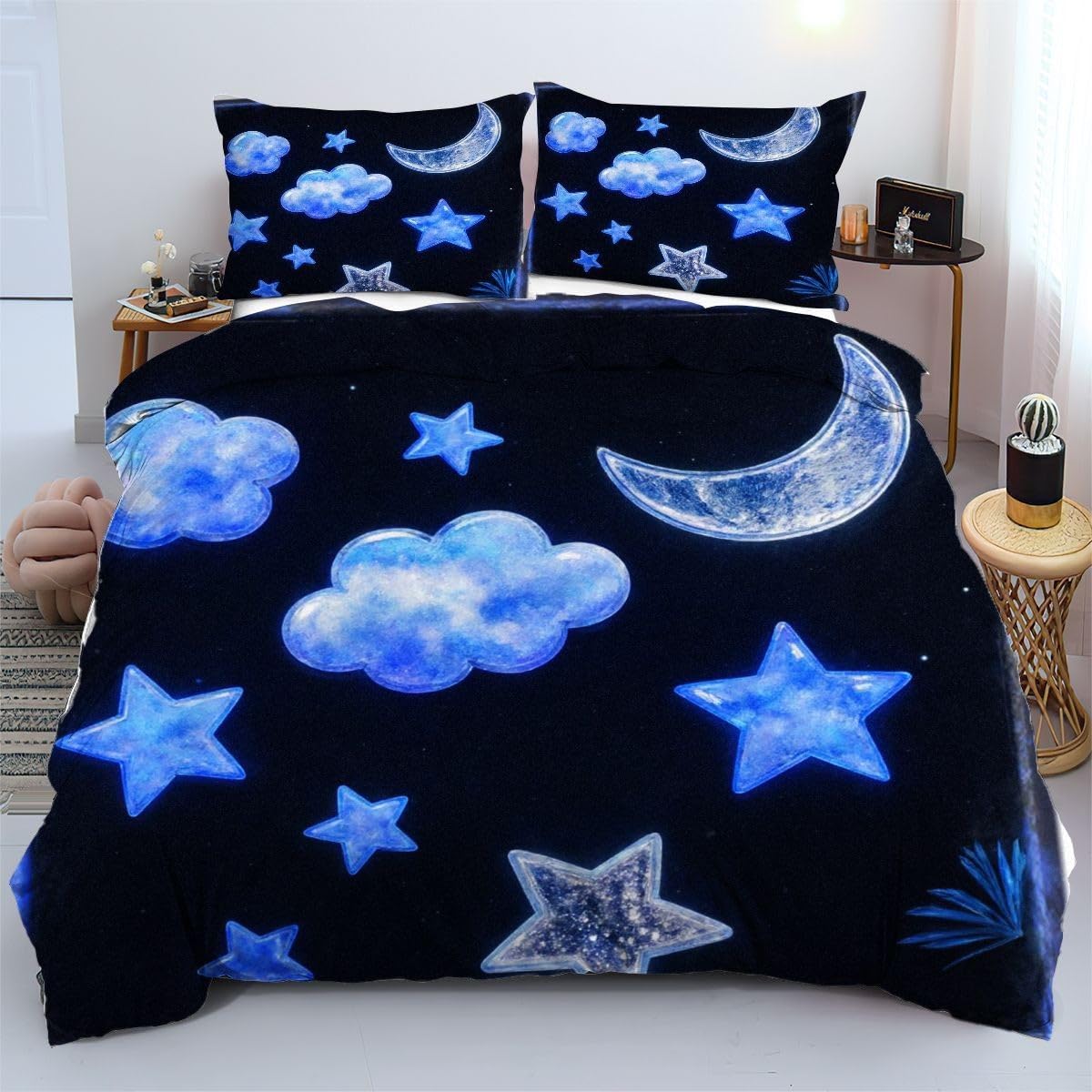 Linge de lit 220x240 cm étoiles bleues - Ensemble de literie pour ado et adulte