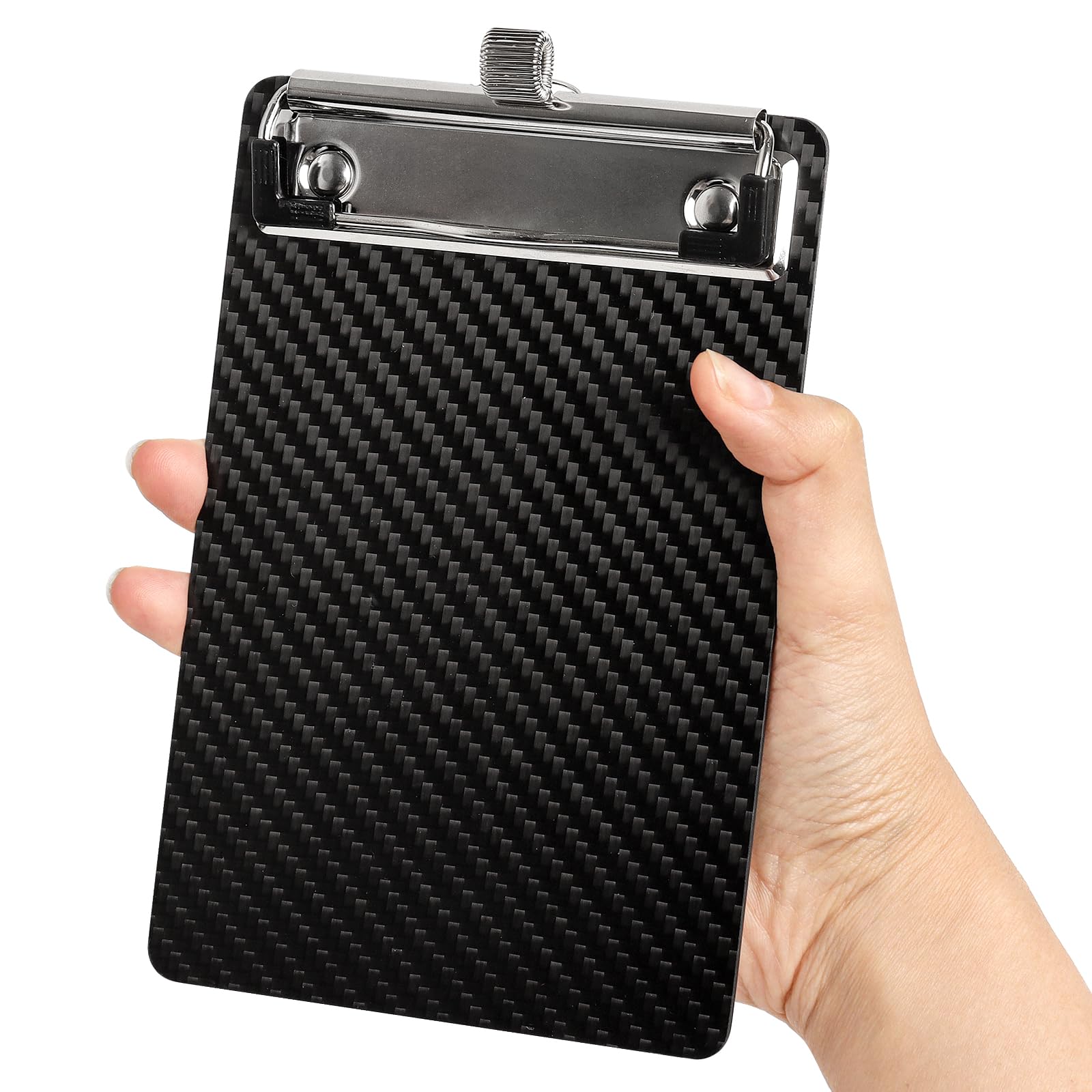 SBYURE Carbon Fiber Pocket Clipboard,A6 Size Black Clipboard Reinforced with Pen Clip & Hanging Loop Durable Small Clip Board for Outdoor, Office,