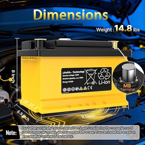 Miniatura 3 de Batería de litio LiFePO4 de 12 V 40 Ah, más de 6000 ciclos profundos, batería recargable para automóvil, batería automática BMS integrada y