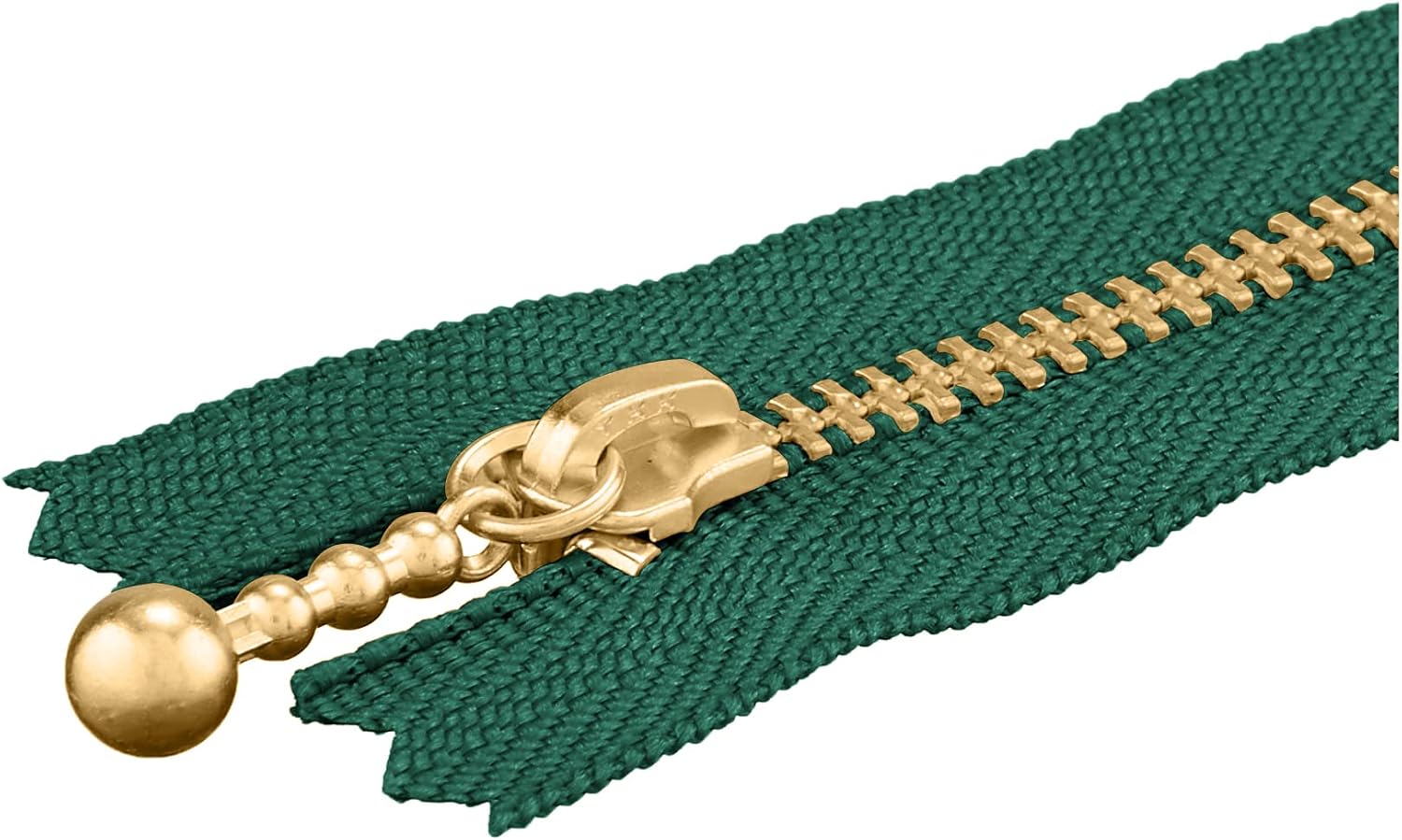 Y.K.K 3MGC-12 Gold With Ball, Zipper and Stop, Pack of 10, Length 4.7 inches (12 cm), Green