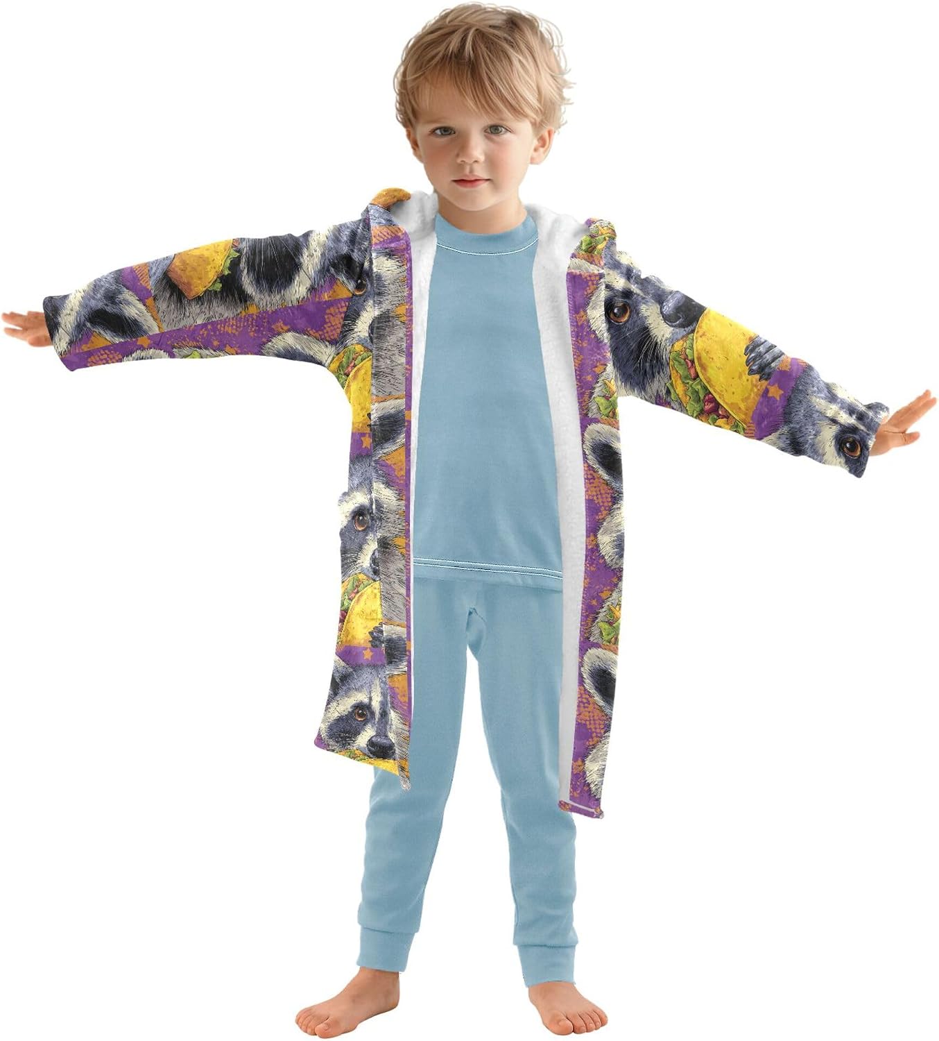 Taco Raccoons Funny Bathrobe Hooded PJ Robe Plush Fleece Robe Pajama Sleepwear 2-12 Years