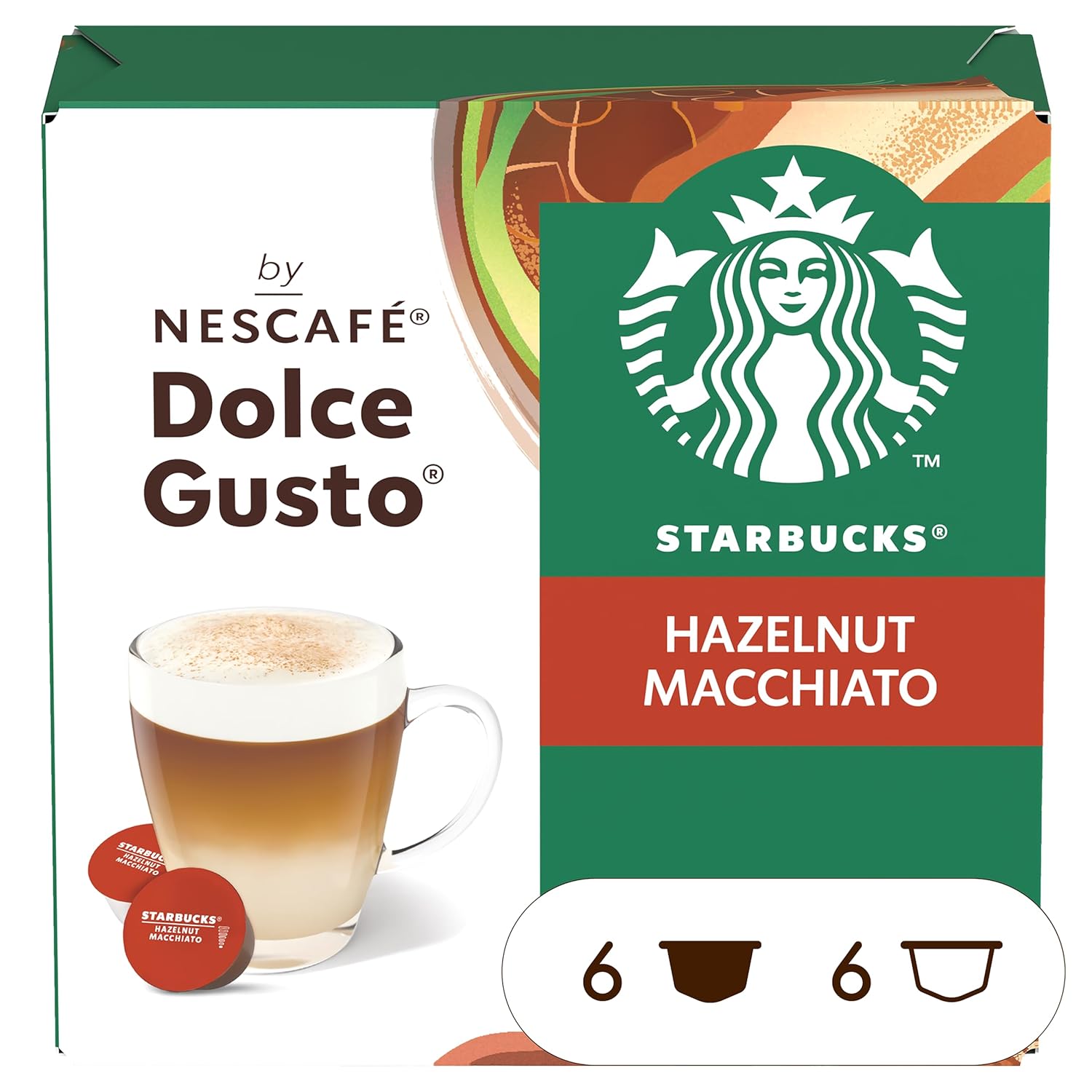 STARBUCKS Hazelnut Macchiato by NESCAFÉ Dolce Gusto Coffee Pods x12 (Pack of 6, Total 72 Capsules) – Dark Roast