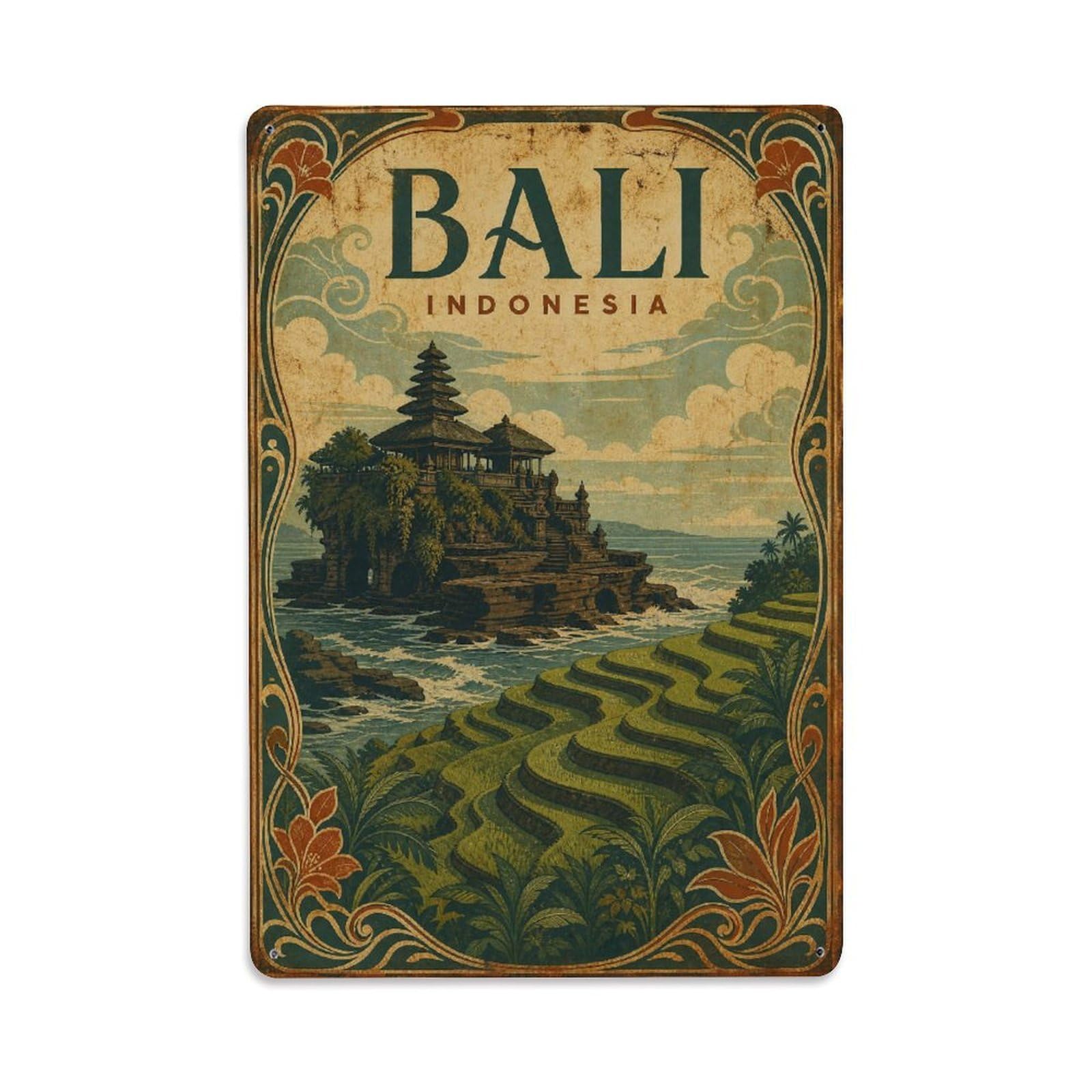 Metal Tin Sign Vintage Travel Indonesia Bali