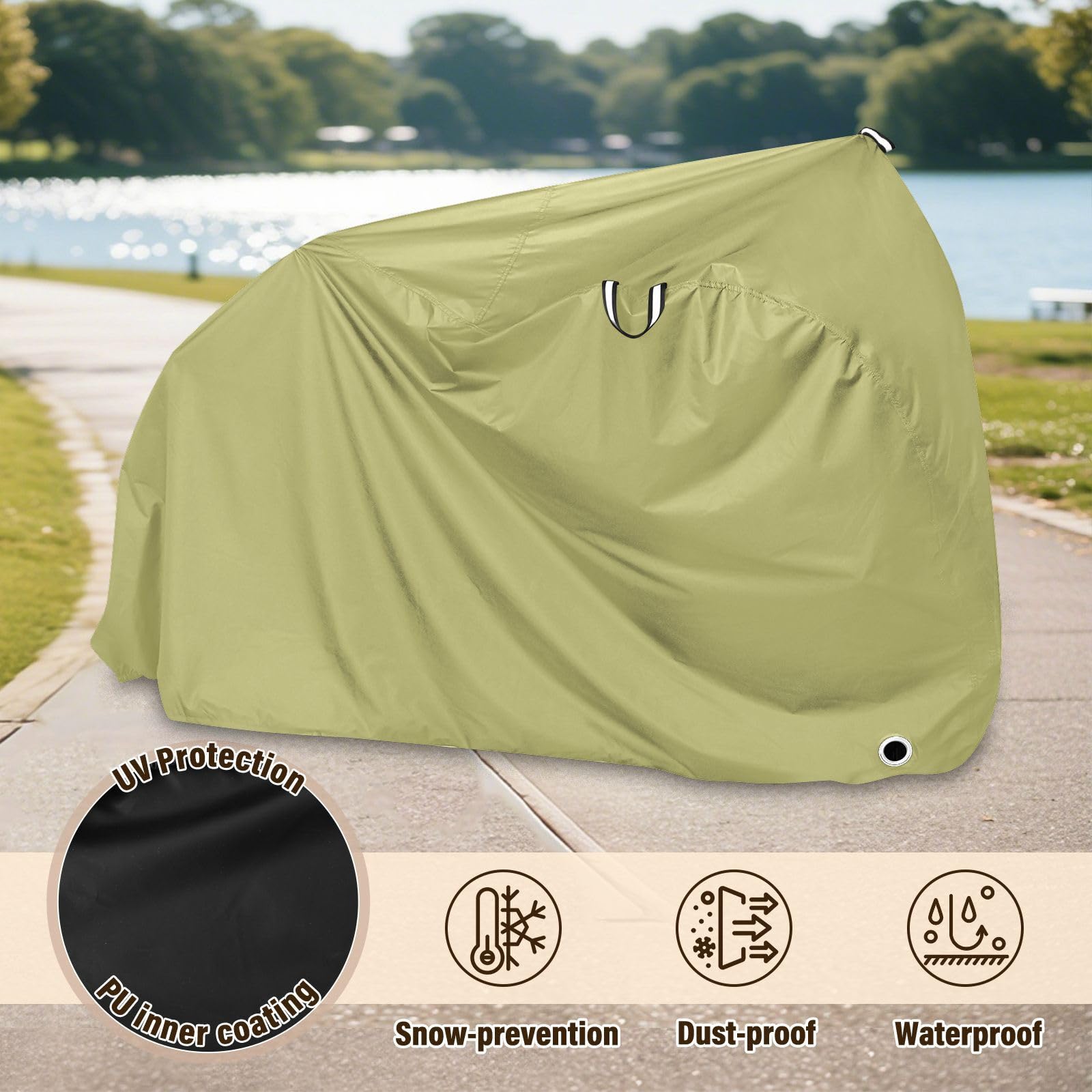 Housse de protection pour vélo d'extérieur - Couleur unie - Kaki foncé - Étanche - Avec trous de verrouillage - Anti-poussière, pluie, neige, UV - Convient pour la plupart des accessoires