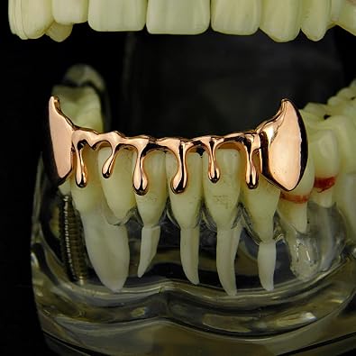 14k Rose Gold Plated Fang Drip Grillz Bottom Teeth Fangs Hip Hop Vampire Dripping Pre-Made Grills