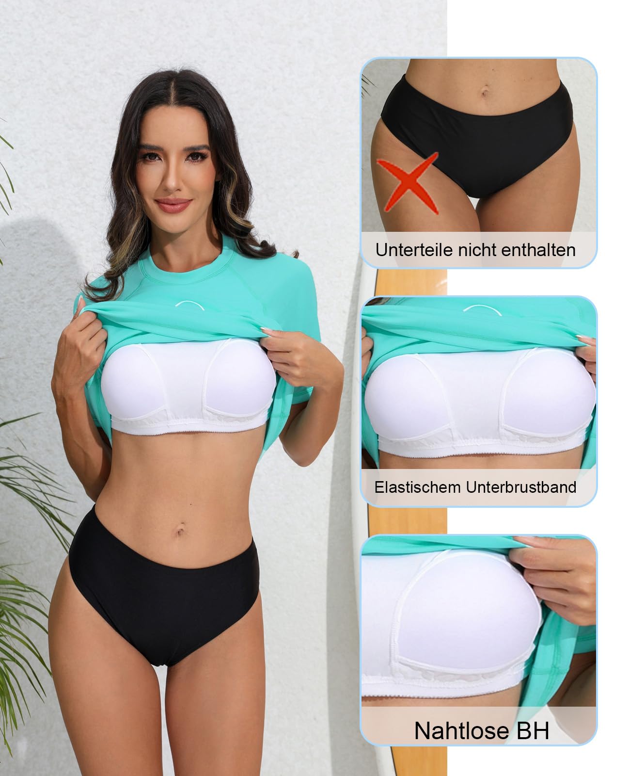 Halcurt Mujer UPF 50+ Rash Guard Half Zip Cordón Manga Larga Bañador Top