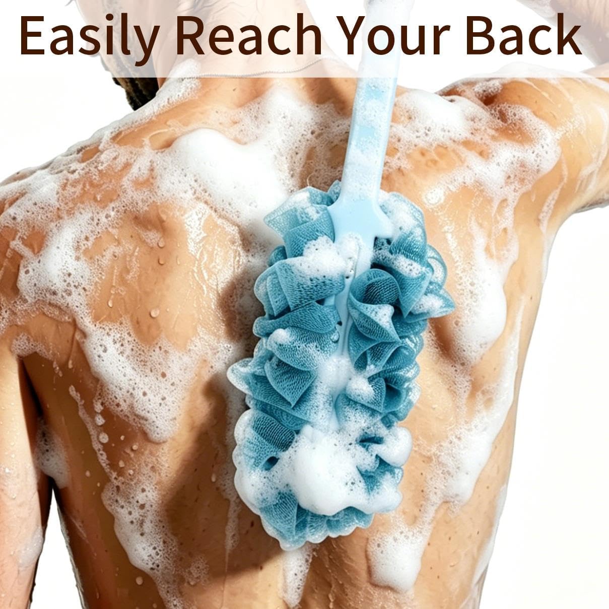 2 Pack Back Scrubber for Shower, Long Handle Scrub Brush, Exfoliating Loofah Sponge Body Brush for Back Use, Loofah On a Stick for Back Cleaning, Bathing Accessories Body Brushes (Blue and Pink) image 3