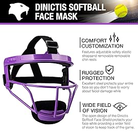 Dinictis Softball Face Mask, Lightweight, Comfortable, with Wide Field Vision, Durable and Safe Face Guards, Premium Protective Softball Fielder\'s Mask-Purple-Child(S)
