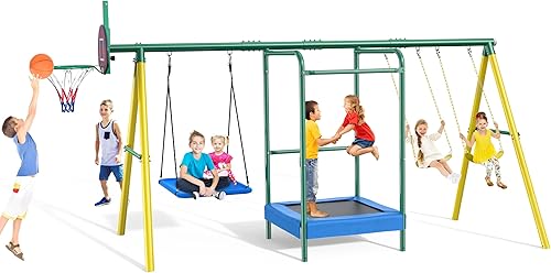 Juego de columpios para patio trasero, juego de columpio 5 en 1, juego de columpio para exteriores, 660 libras, juego de columpios de metal extra