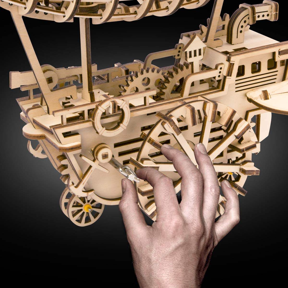 ROKR Statek powietrzny: mechaniczna skrzynia biegów ruch drewnianego modelu puzzli 3D: wiek 1