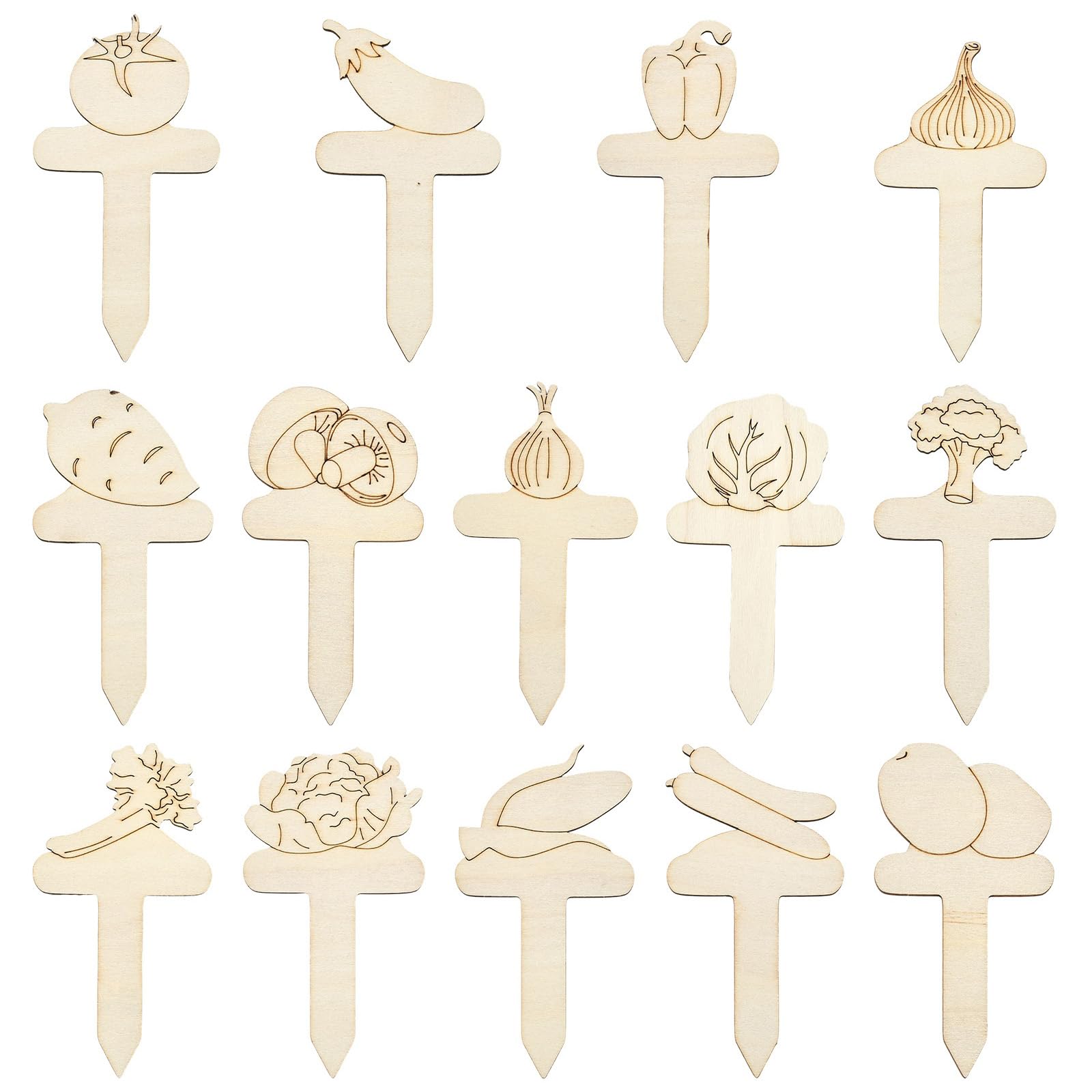 Stiesy 50Pcs Vegetables Shape Wooden Labels Unfinished Wood Blank Plant Tag T Type Tags Labels for Outdoor Indoor Patio Succulent Potted Plants Decor