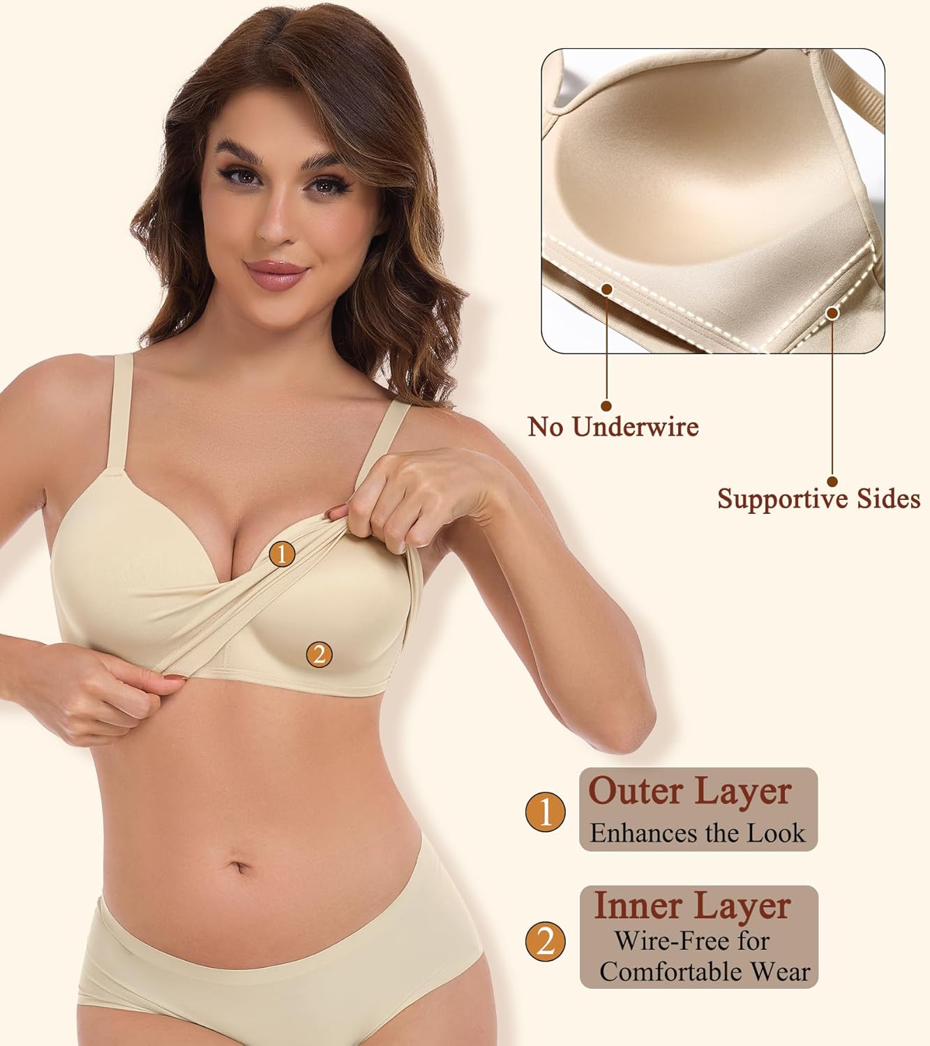 Women's Wireless Bra No Underwire Bralettes Supportive Push Up Full Coverage Plus Size Bras - Image 3