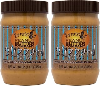 Saratoga Peanut Butter Company 2 JARS Blizzard Butter - White Chocolate Peanut Butter. 16 Ounce Jar, Low Sugar, Non GMO, Gluten Free, Keto Friendly, No Palm Oils