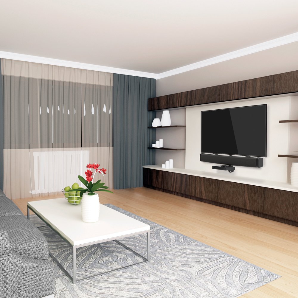 Barkan Mounts Universal Soundbar Halterung & Regal Multimedia, für die Montage über oder unter TV, für 13-80 Zoll TV, für die meisten Soundbars, hält bis 6.5Kg, Anti Rutsch Klemme, E850.B, Schwarz