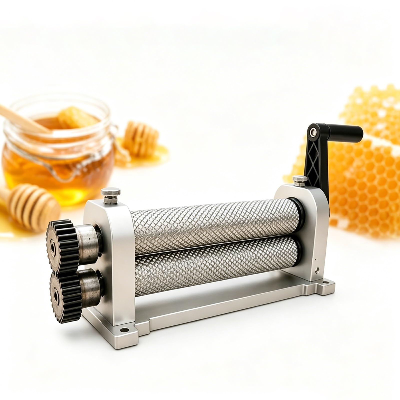 VitalisWorks Manual Beeswax Comb Foundation Roller Mill, 280mm (11 In) Aluminum Alloy Honeycomb Printing Stamper, Hand-Operated Bee Wax Press Equipment, Includes 4.9mm, 5.1mm, And 5.4mm Cells (4.9mm)