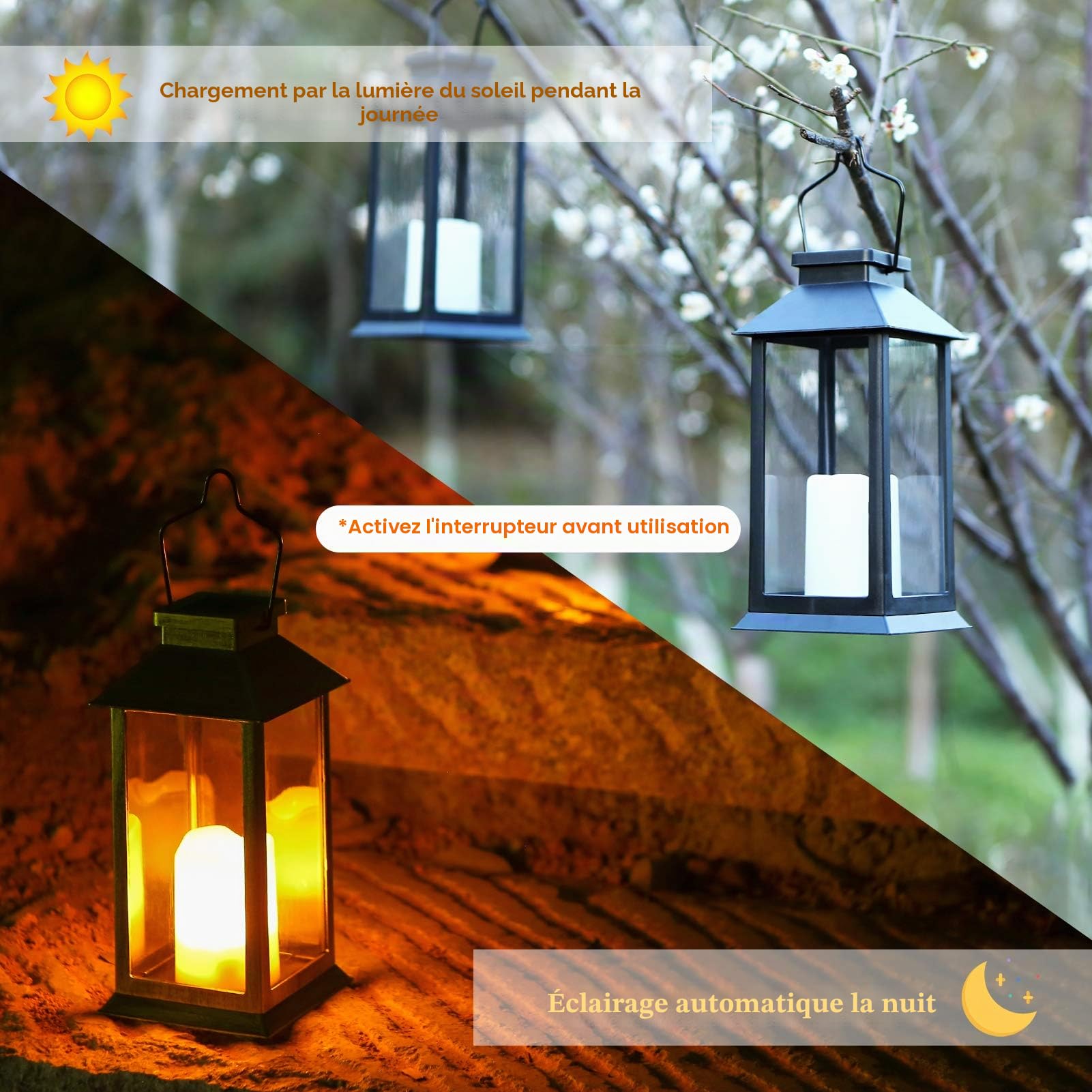 Lanterne solaire de jardin extérieur, 2 pcs LED lumières de jardin solaires, lampes de pelouse extérieure IP44 effet bougie, lampes solaires LED décoratives