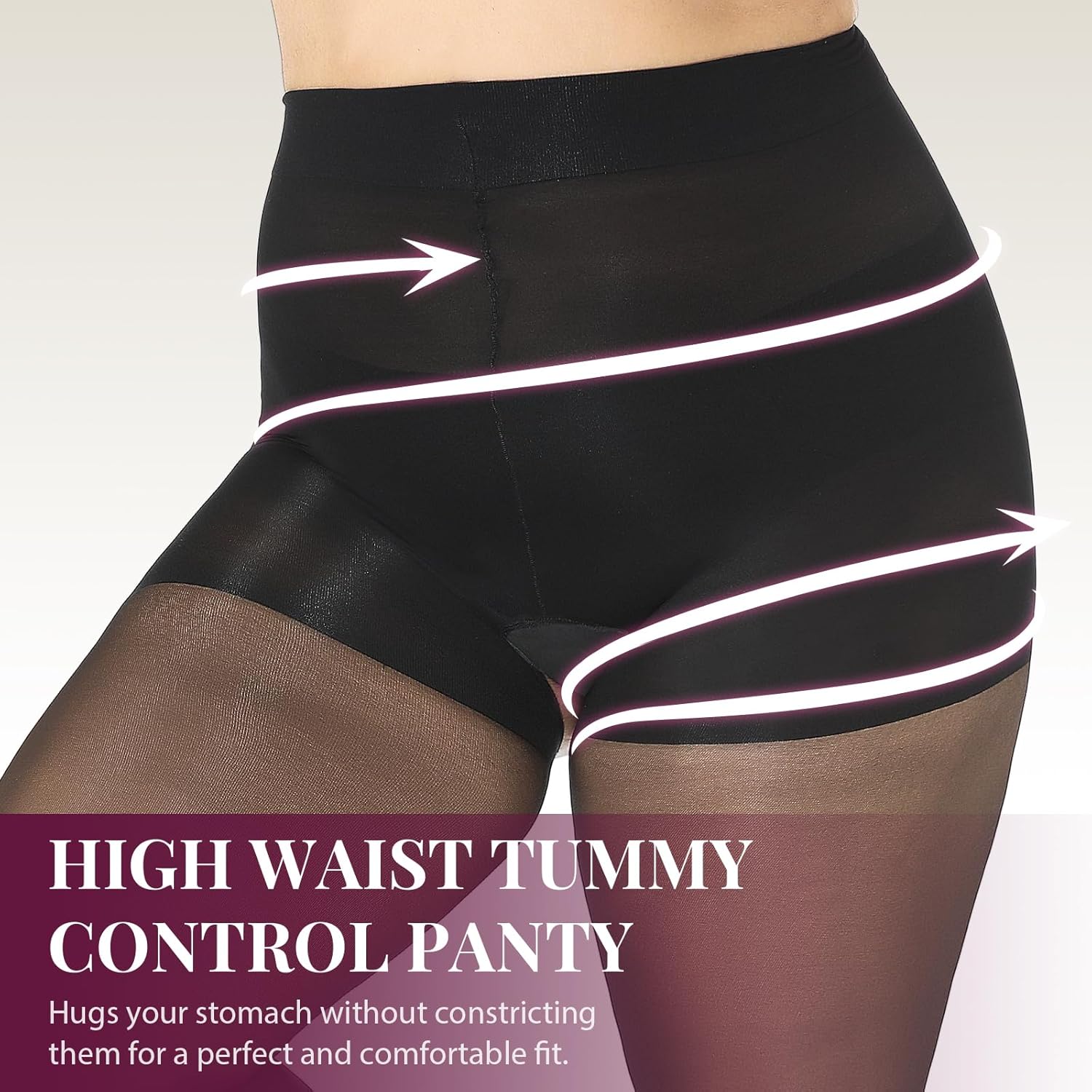 WiliW Women's Plus Size Control Top Stockings 12D Gusset Free Sheer Tights Moderate Tummy Control Pantyhose for Curvy Women - Image 3