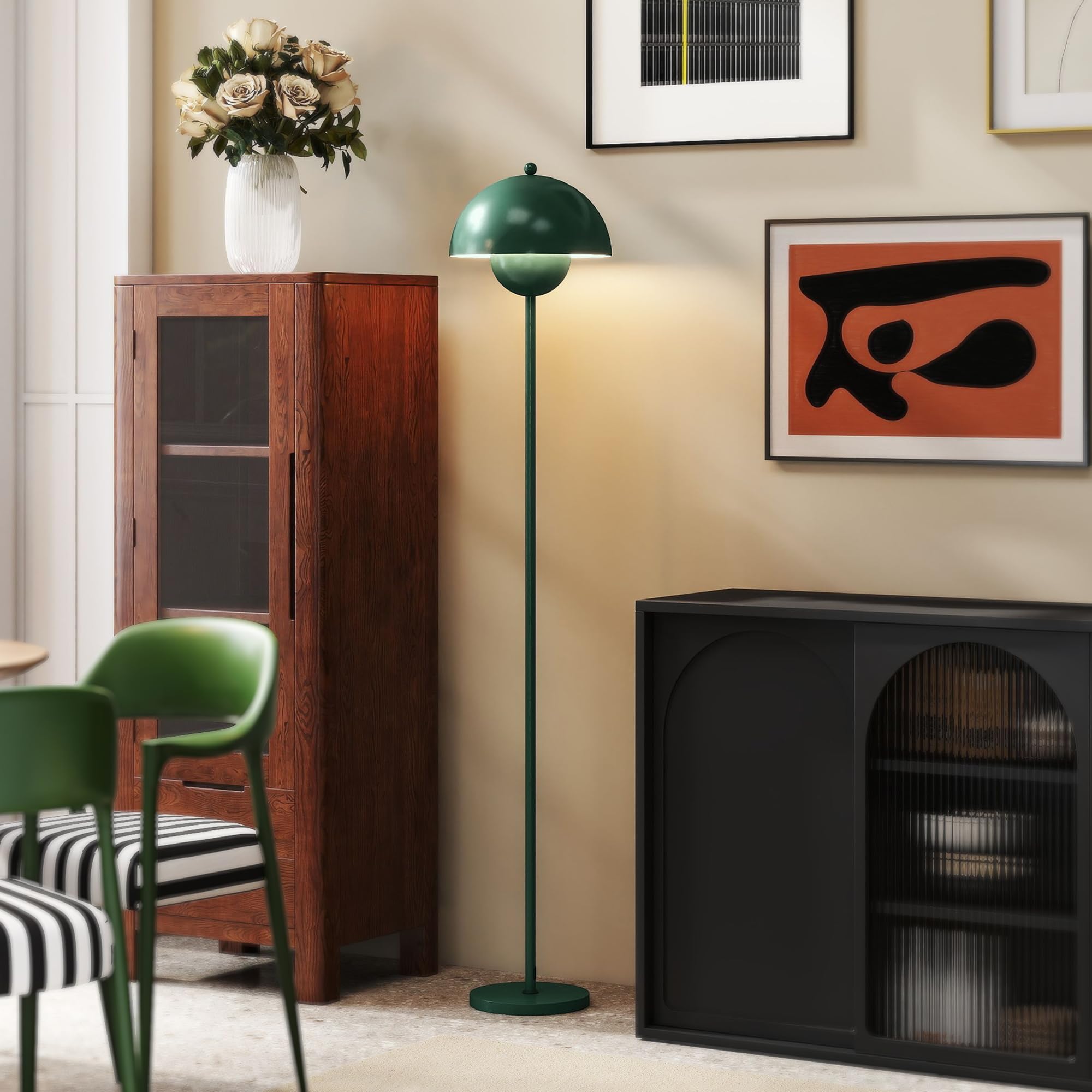 HOMCOM Lampada da Terra con Paralume Semicircolare e Interruttore a Pedale, Lampada a Piantana in Acciaio, Ø30x155 cm, Verde