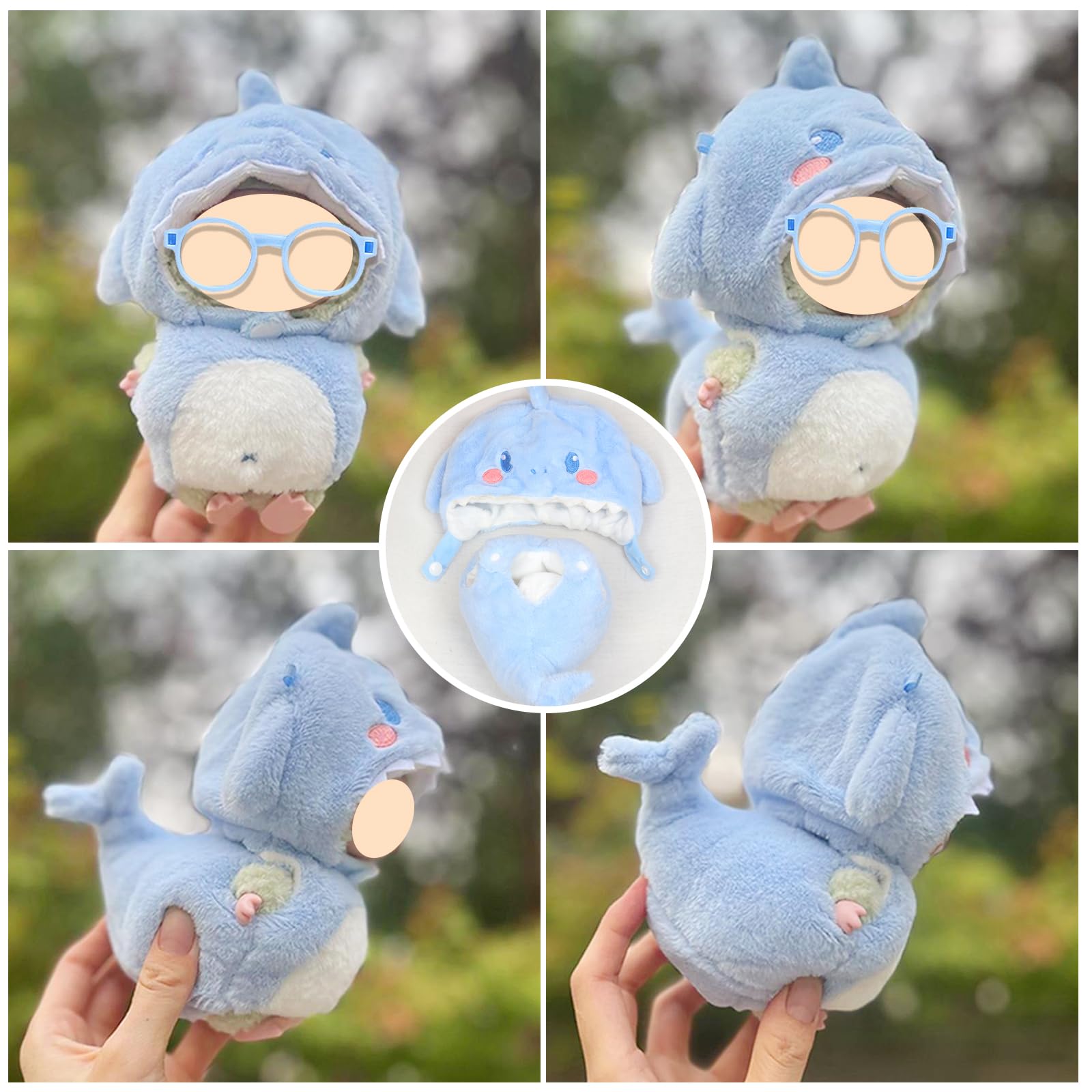 EDLMKM 17cm Doll Clothes Compatible With, Blue Shark Plush Clothes Doll Dress With Blue Glasses - Image 3