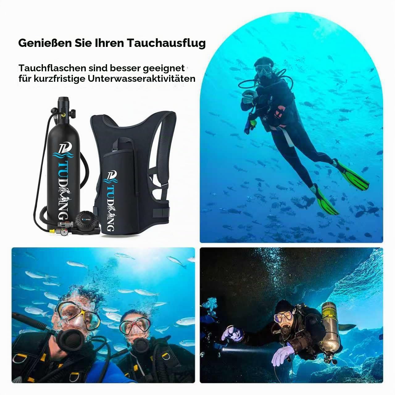 TUDIVING-2L Tauchflasche | Unterstützt 30-45 Minuten Unterwasser-Atmungszeit | mit Luftkompressor | Lungenflasche