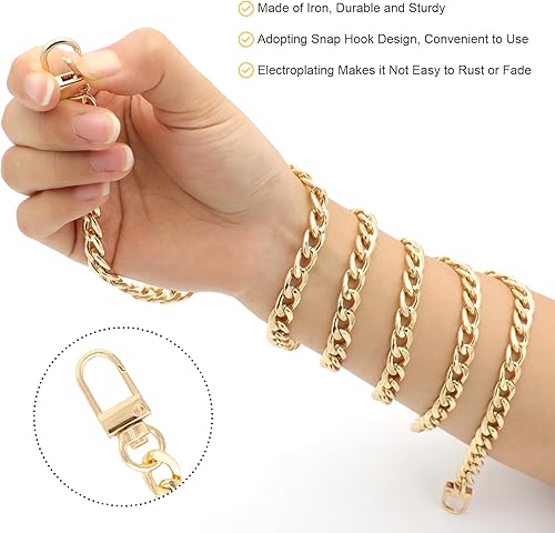 Miniatura 10 de RAPUDA - 4 cadenas planas de repuesto de hierro de diferentes tamaños, correa de cadena de metal para bolso de mano, bolso de hombro, bolso cruzado