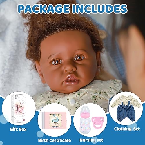 Miniatura 6 de SCOM Muñecas realistas de bebé Reborn  Saskia - Muñecas de bebé realistas de 23 pulgadas para niñas pequeñas americanas africanas negras, cuerpo de