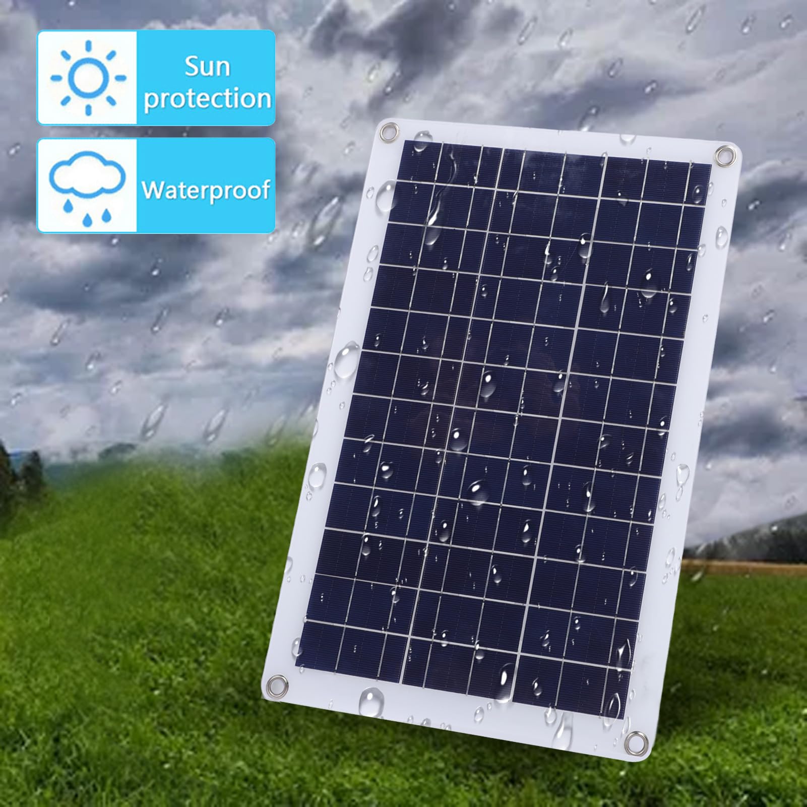 20W Solar Panel Kit with Water Resistant Design | Caricabatterie portatile per viaggi in campeggio, Silicio monocristallino, Compatibilità 60A, Prevenzione carica inversa,