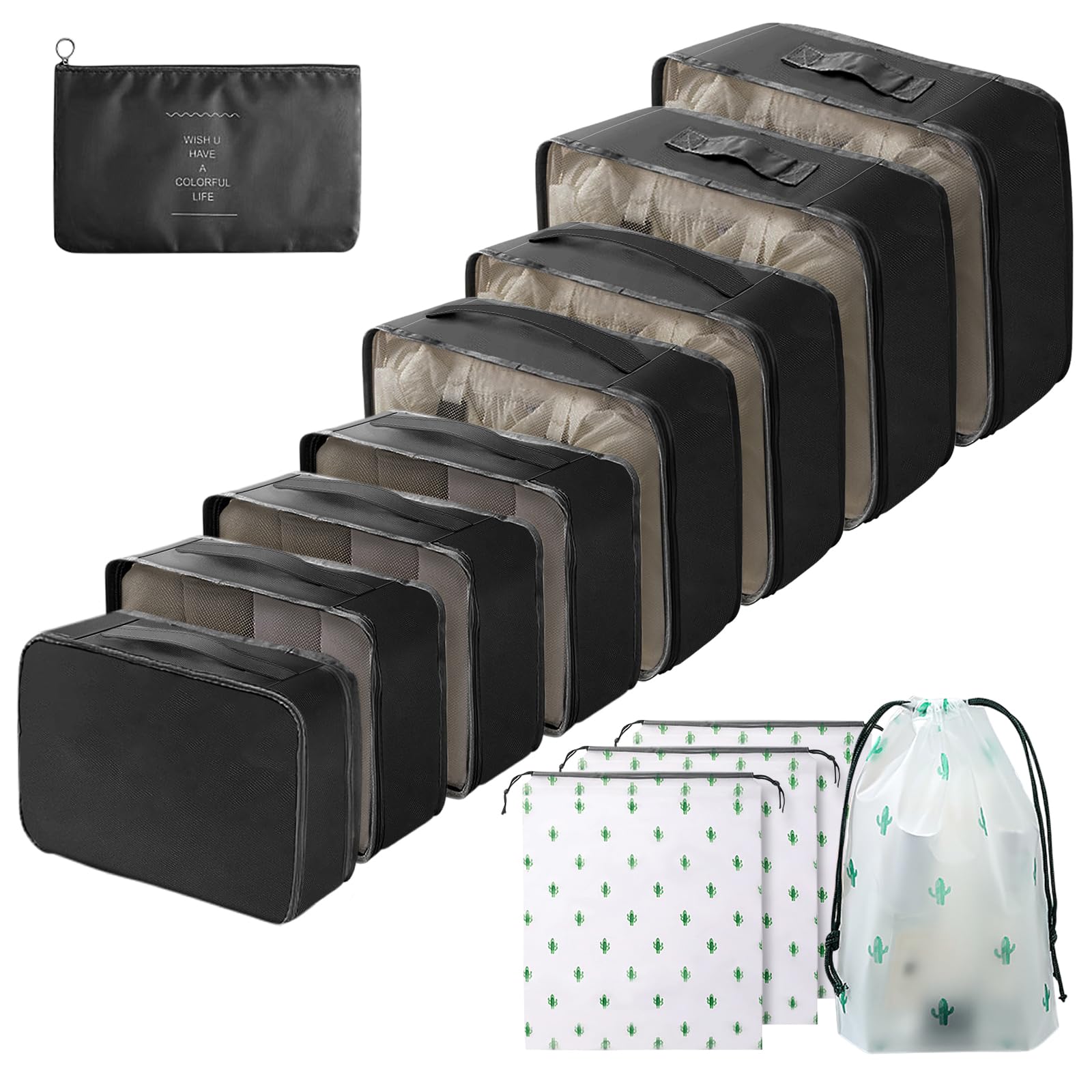 Packing Cubes for Suitcases, 13PCS Multifunction Luggage Suitcase Organiser Bags, Waterproof Travel Packing Cubes for Backpack, Essential Travel Cubes Clothes Shoes Storage Bags (Black)