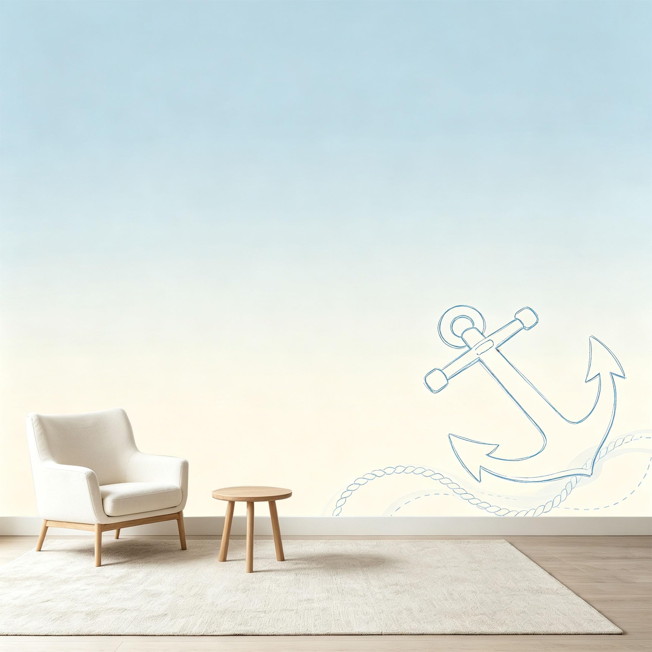Custom Size Wall Murals Minimalist Nautical Anchor Rope Ocean Seascape Self-Adhesive Wall Fabric Removable Wallpaper Wall Decor for Living Room Bedroom Bathroom