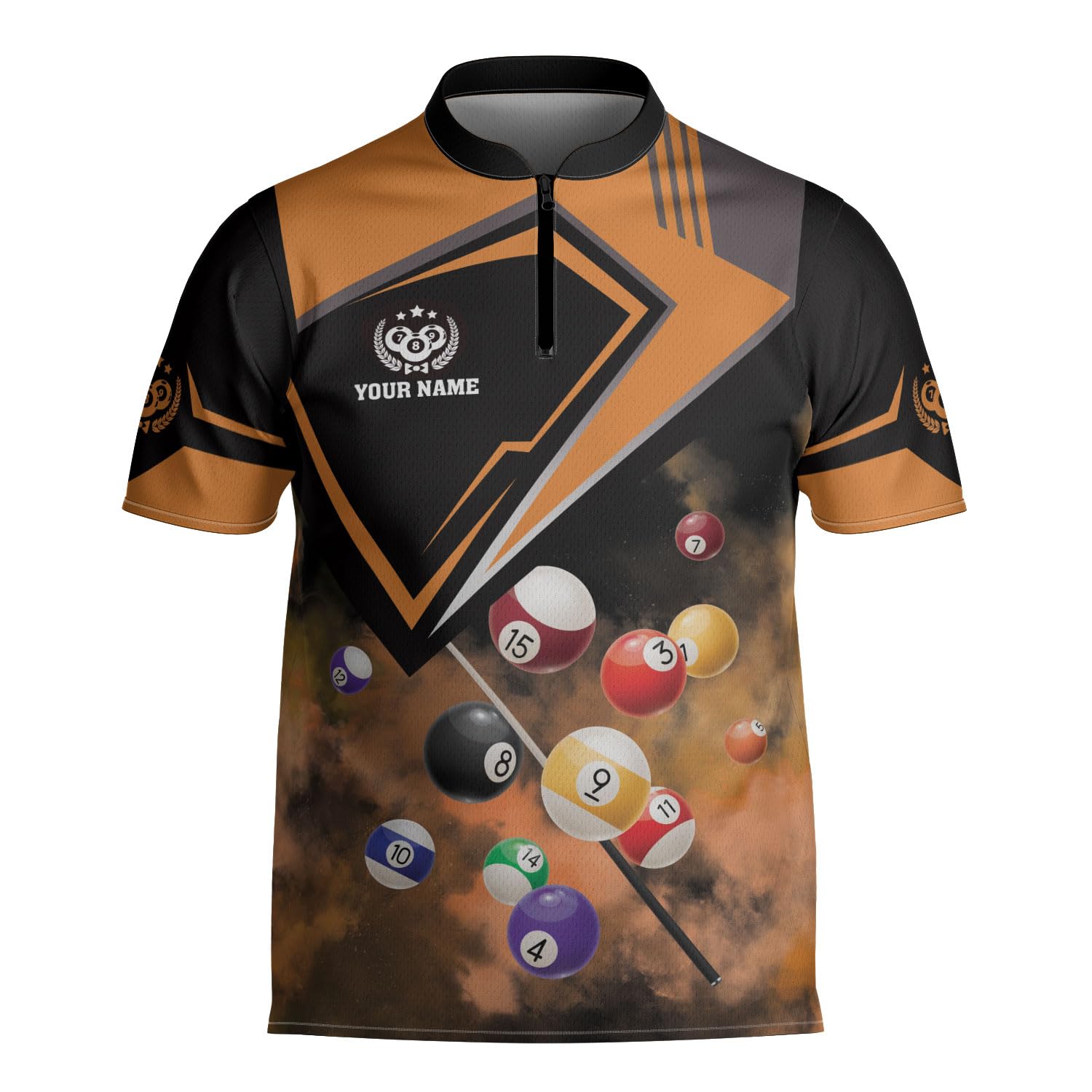 Intenprints Personalized Billiard Jerseys, Billiards Shirts for Men, Custom 8 Pool Billiard Quarter-Zip Pool Billiard Gifts (Cotton, Style 7)