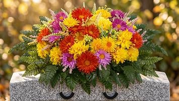 Fall Cemetery Flowers for Grave Saddle Flowers for Headstone UV Resistant