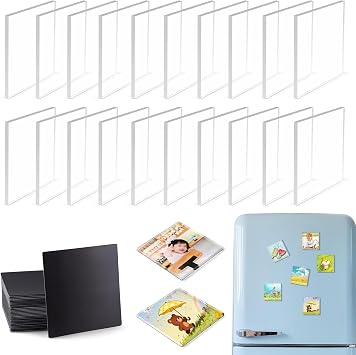 20 Pcs DIY Fridge Magnet Kit - Square Clear Acrylic Magnetic Set with Adhesive Backing for Photo,Crafts,Office,Classroom,Cabinets,Kitchen,2 Inch Bingxiang-zhijiao